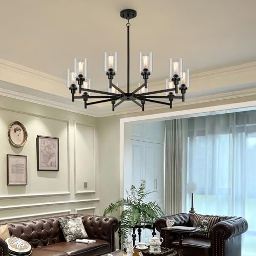10 Light Large Black Farmhouse Chandeliers for Dining Room Light Fixture