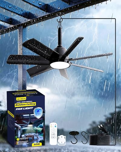 Outdoor Gazebo Ceiling Fan with Light and Remote (Black / 28 Inch)