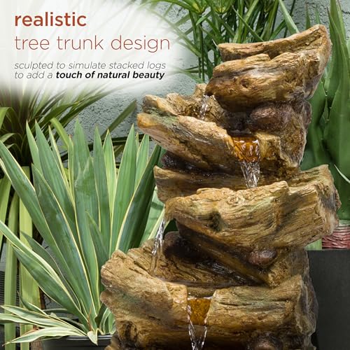 TZL226 Outdoor 4 Tier Log Tree Trunk Waterfall Floor Fountain with LED Lights