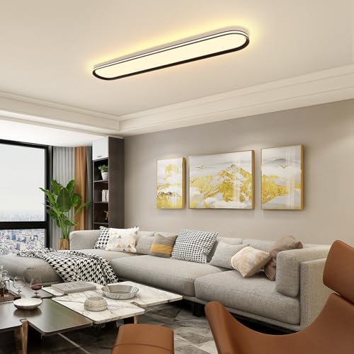 Modern LED Ceiling Light Dimmable Linear Ceiling Light 39.4in Semi Flush Mount Long Lights with Remote Control and Side Lighting for Living Room Kitchen Dining Room (2 Count)