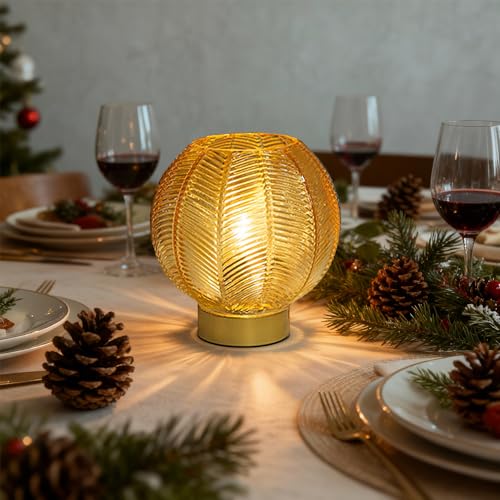 Battery Operated Decorative Glass Table Lamp with Timer Gold