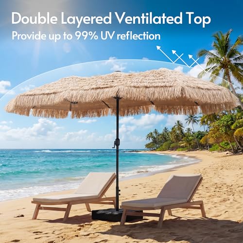 15ft Double Sided Patio Umbrella with Solar Lights and Base Included