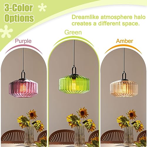 Green Glass Pendant Light Fixture Large Hand Blown Globe Shade