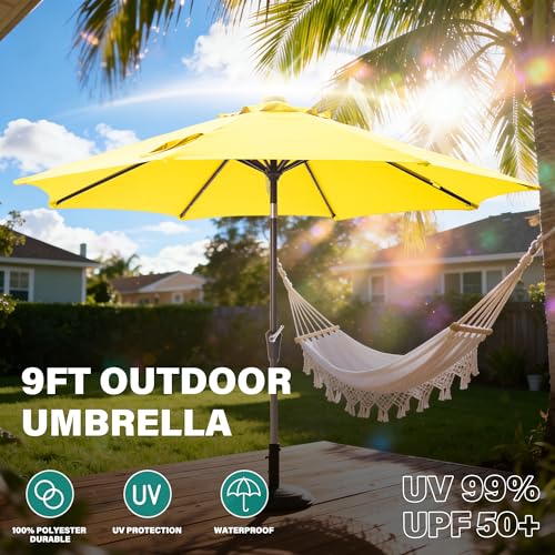 9 ft Patio Umbrella Outdoor Umbrella Patio with sloar lights yellow
