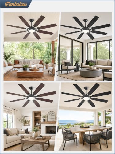 65 Inch Black Ceiling Fans with 3CCT Lights and Remote (Black / 65")