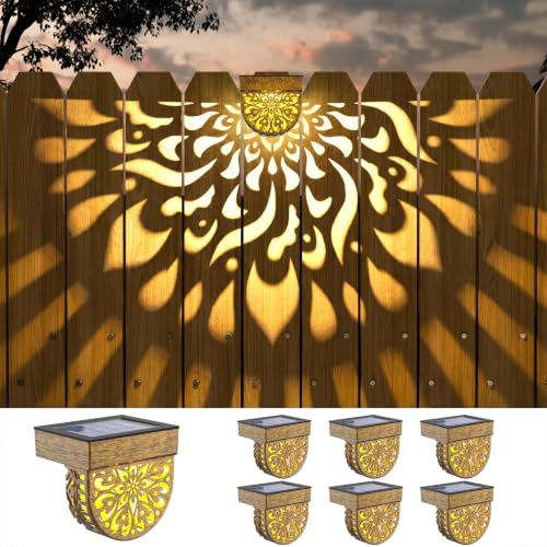 Solar Fence Lights 6 Pack Solar Deck Step Wall Lights Outdoor Waterproof LED Decorations Warm Yellow Light Decorative Lighting for Garden