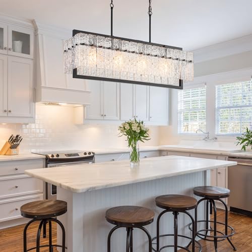 4 Lights Black Large Rectangle Chandeliers for Dining Room