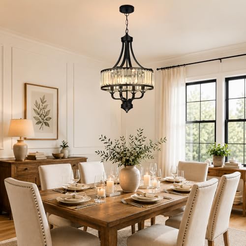 4 Light Black Crystal Chandelier (Black / 4-Light)