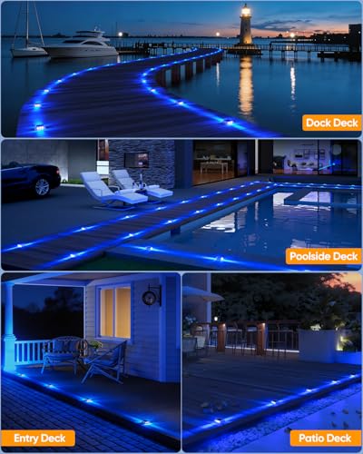 Blue Solar Dock Lights for Outside IP68 Waterproof Led 8 Pack (8 Count)