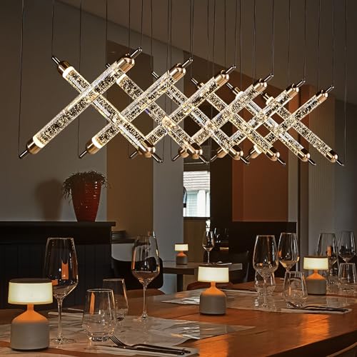 55" LED Large Modern Rectangle Crystal Chandeliers for Dining Room