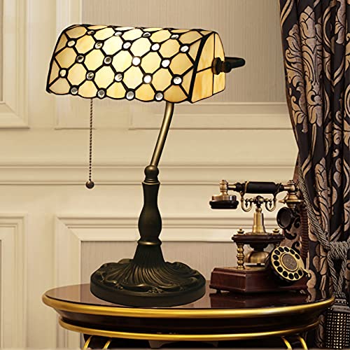 Tiffany Style Bankers Table Lamp Stained Glass Piano Desk Lamp Vintage Bedroom Bedside Lamp for Study