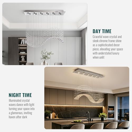 Rectangular Flush Mount Wave Chandelier for Dining Room