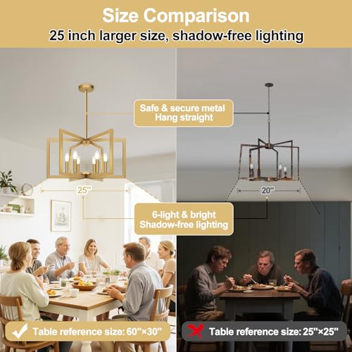 25" 61" Height Adjustable Modern Gold Chandelier for Dining Room (6 Count)