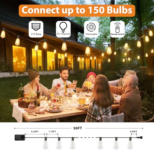 Dimmable Outdoor String Lights with Remote