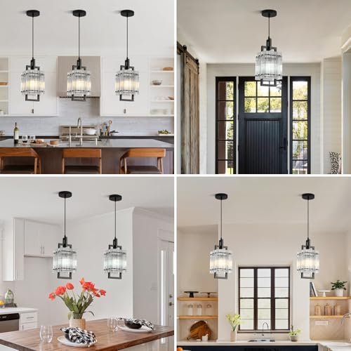 Modern Pendant Light Fixtures with Clear Glass Matte Black Pendant Lights Kitchen Island Adjustable Square Hanging Pendant Lighting for Dining Room Over Sink Hallway 2 Pack 12 inches (2 Count)
