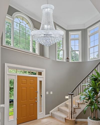 14 Lights Chrome Finish Empire Crystal Chandelier Lighting for Living Room Foyer Dining Room Hallway Entryway