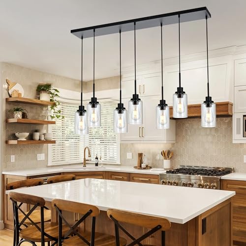 Linear Hanging Pendant Lights with Clear Glass Shade Black