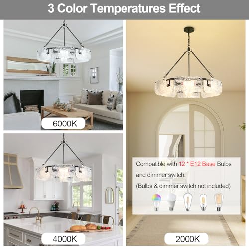 26.5" Black Glass Chandeliers for Dining Room
