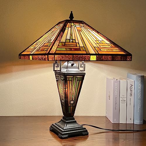 Tiffany Lamp Antique Amber Brown Stained Glass Table Lamp 3