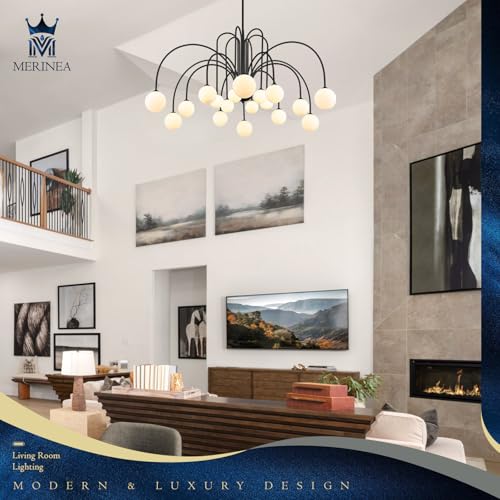 Black Sputnik Chandelier with Milk Glass Globe 18 Lights L59 Inch