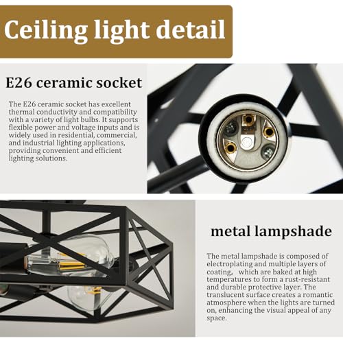Modern Farmhouse Black Metal Semi Flush Mount Ceiling Light Fixture 14.6 in