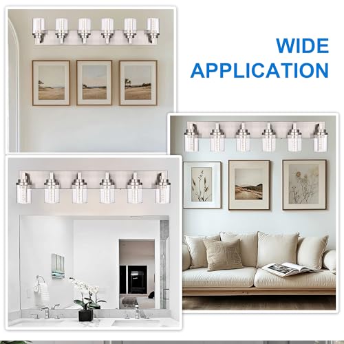 6 Light LED Bathroom Light Fixtures Brushed Nickel 3000K