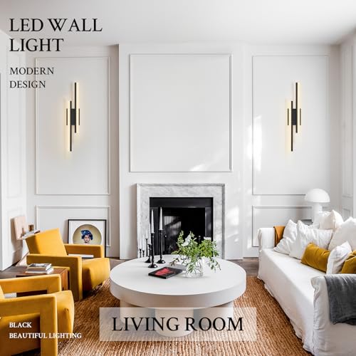 LED Wall Sconce Set of 2 Black Remote Modern LED Vanity Lights Set of 2 Indoor Wall Light Fixtures for Living Room