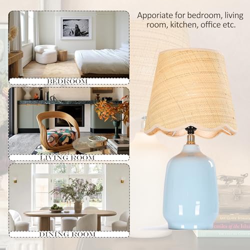 19" Modern Ceramic Table Lamp for Living Room Light Bule Base Desk Lamps for Bedroom Farmhouse Bedside Nightstand Lamp End Table Lamps