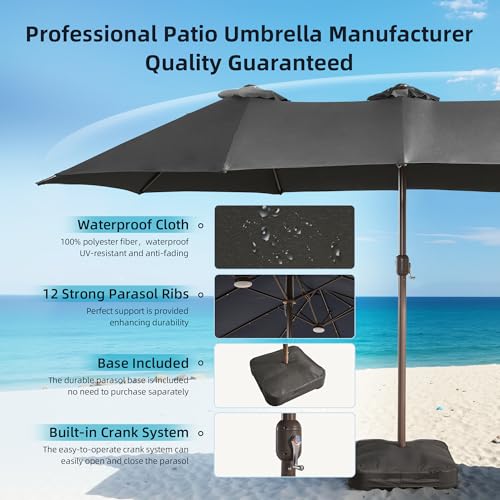 15Ft Patio Umbrella With Multicolor Solar Light