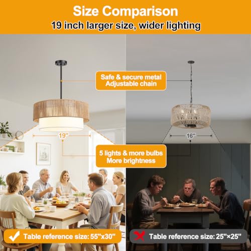 9" 52" Height Adjustable Farmhouse Chandelier Light Fixture