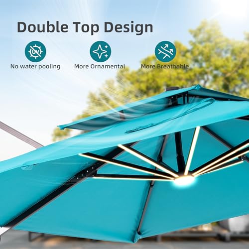 9x12 FT Patio Cantilever Outdoor Umbrella with Base and LED Lights