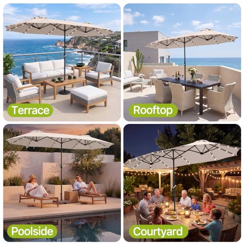 REE SOLDIER 13ft Double Sided Patio Umbrella with Solar Lights