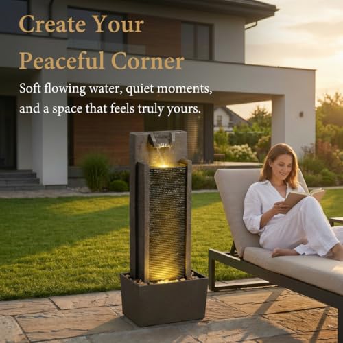 32 Inch Modern Straight Panel Water Fountain with LED Light
