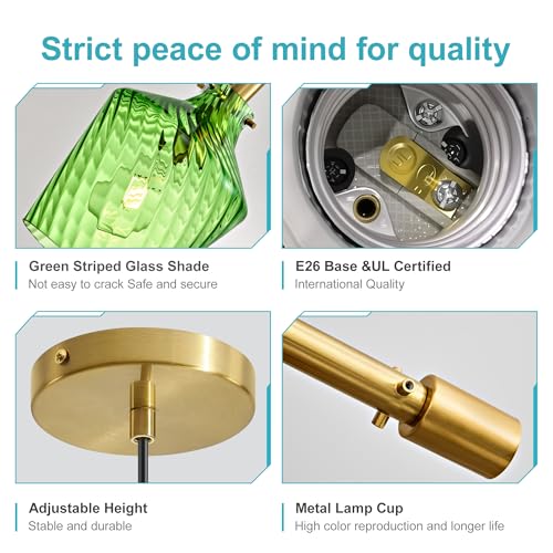 Stripes Green Glass Pendant Light for Kitchen Island Gold 8 Inch 1 Pack