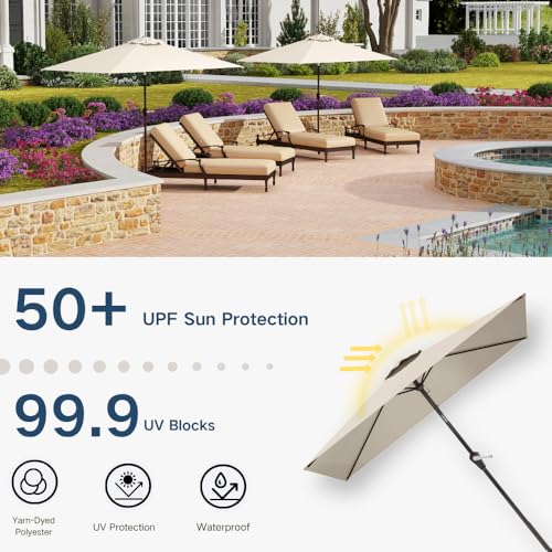 6.5' x 10' Rectangular Patio Umbrella Large Outdoor Market Umbrella w