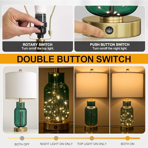 22" Glass Table Lamps Set of 2 with Night Light for Bedroom (2 Count)