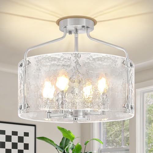 Brushed Nickel Semi Flush Mount Ceiling Lights 15.3'' Hallway Light Fixture