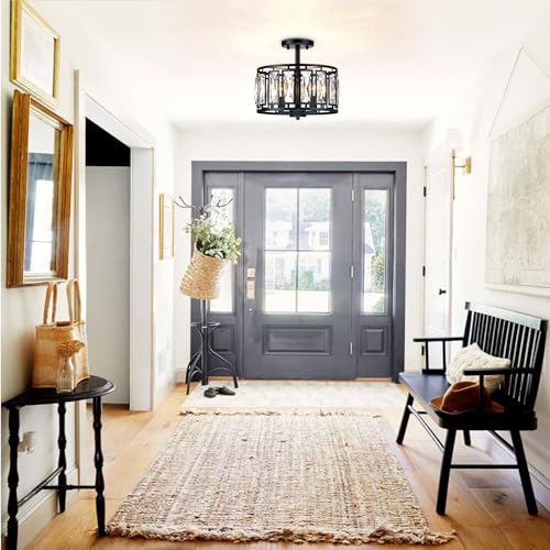Modern Crystal Semi Flush Mount Ceiling Light Black Ceiling Light Fixtures