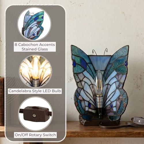 Tiffany Style Table Lamp with Butterfly Stained Glass Shade