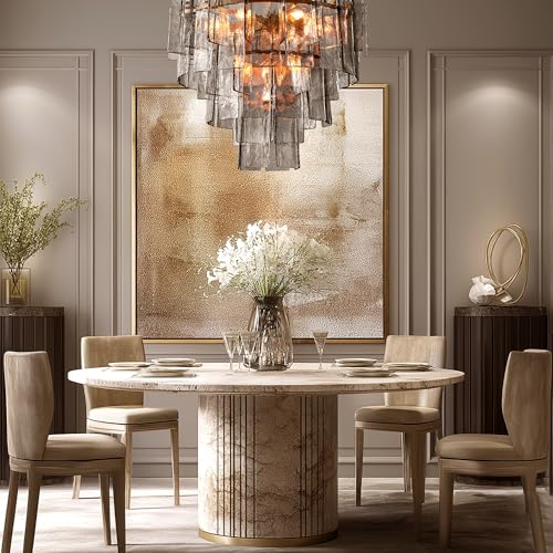 36" Extra Large Tiered Smoked Clear Textured Glass Chandelier