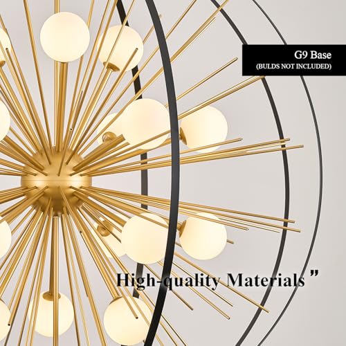 43.2" 18 Light Black Gold Sputnik Chandelier with Milk Glass Shade