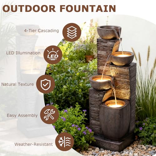 38.2" Tall Water Fountain Outdoor Garden Modern Fountains