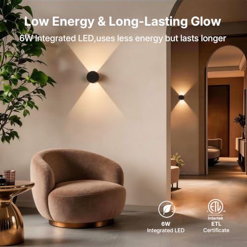 Wall Sconce Set of 2 Black Round LED Wall Lights Beam (2 Count)