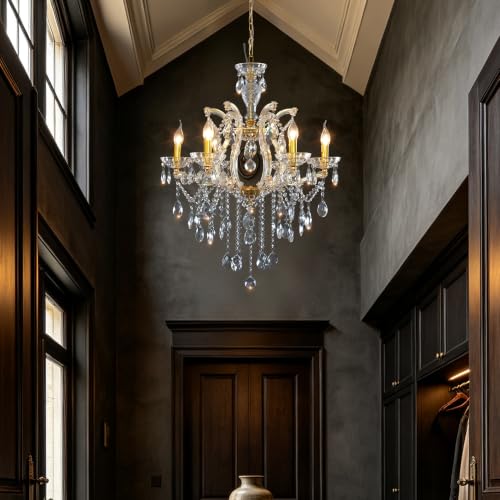 Modern 6 Light Maria Theresa Crystal Chandelier for Bedroom Luxury K9 Crystal Gold Chandelier Pendant Lighting Fixture for Dining Room