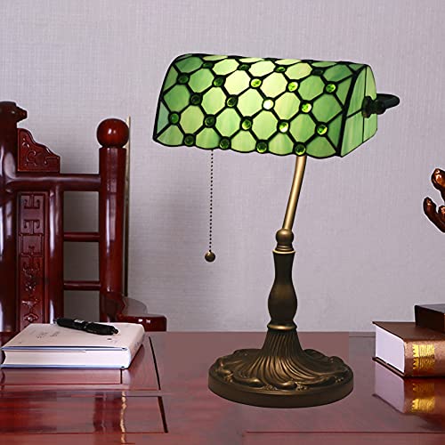 Tiffany Style Bankers Table Lamp Stained Glass Piano Desk Lamp Vintage Bedroom Bedside Lamp for Study