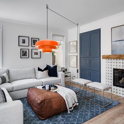 Plug in Pendant Light Mid Century Hanging Lamp with Plug in Cord Orange Pendant Lighting Fixtures Nordic Style Metal Shade On