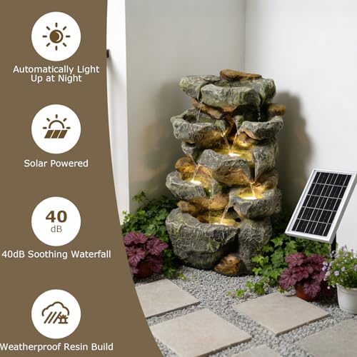 5 Tiered Solar Water Fountain Outdoor Garden with LED Lights