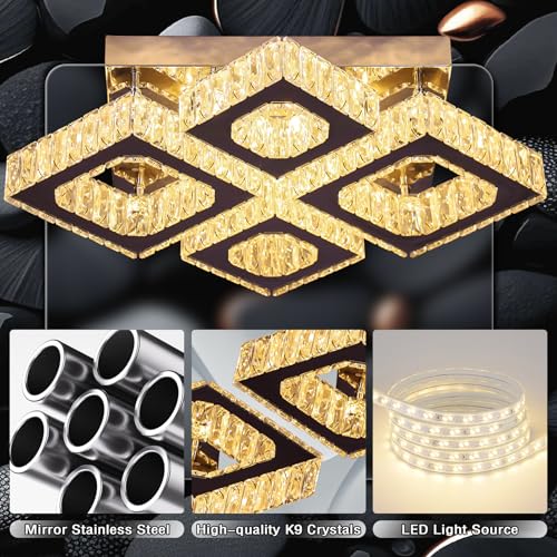 22" 4 Light Square Crystal Flush Mount Chandelier Ceiling Light Warm White (4 Count)