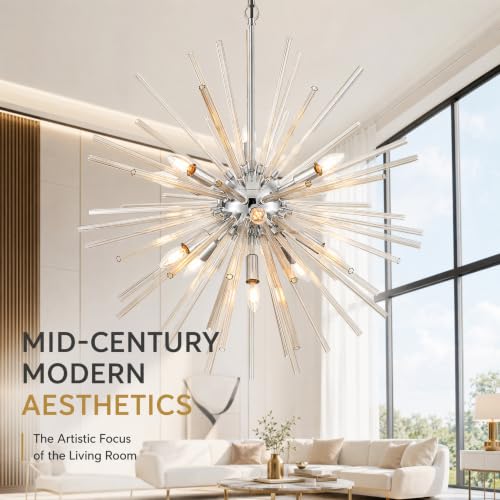 31.5" 12 Light Crystal Sputnik Chandelier Modern Adjustable Firework Globe High Ceiling Fixture for Living Room