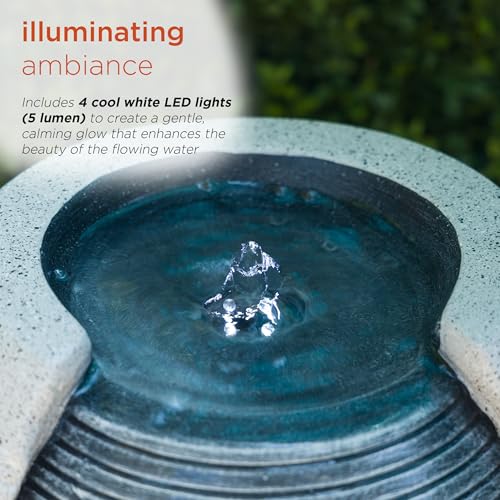 29" Tall Two Tone Ribbed Jar Floor Fountain with LED Lights